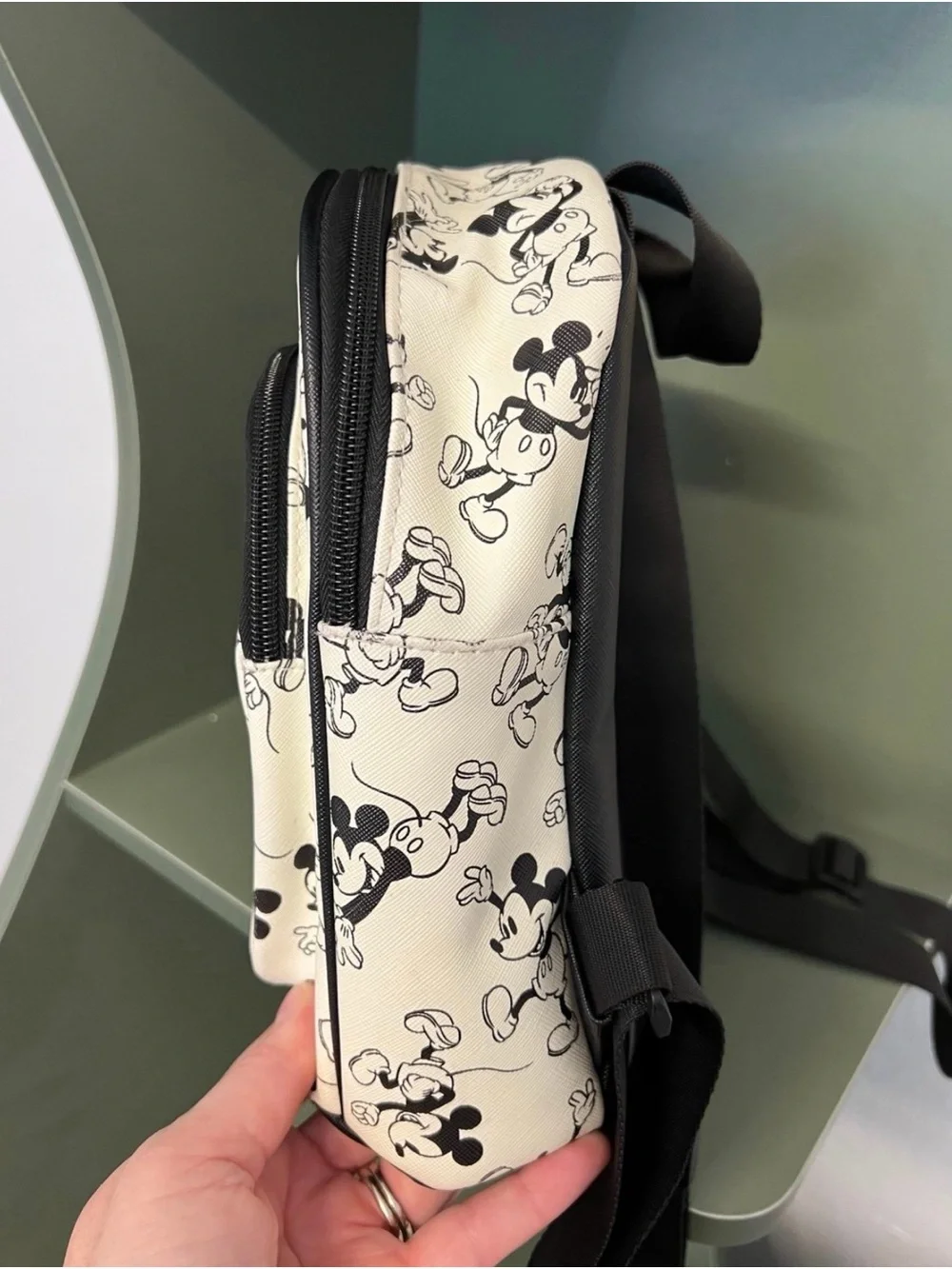 Bioworld Disney Black & White Mickey Mouse Mini Backpack w Golden Mickey Accent